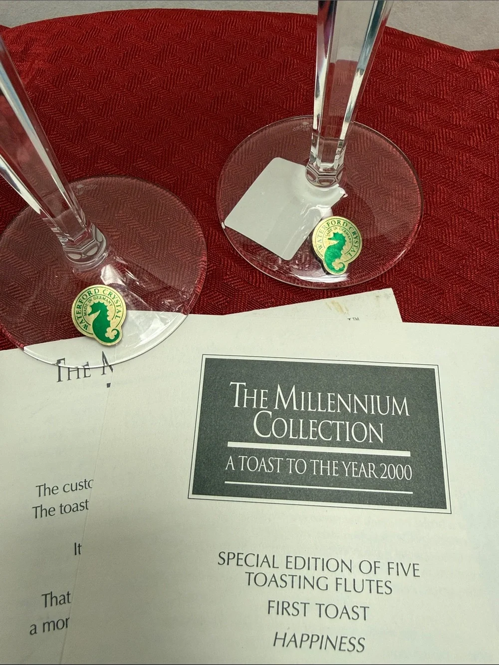 Waterford Crystal The Millennium Collection Happiness Champagne Toasting Flutes
